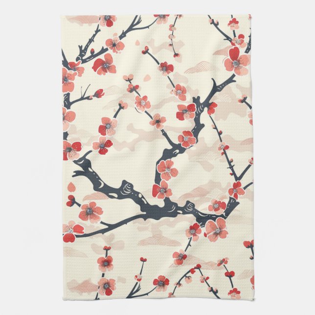 Elegant Cherry Blossom Seamless Pattern (5) Kitchen Towel (Vertical)