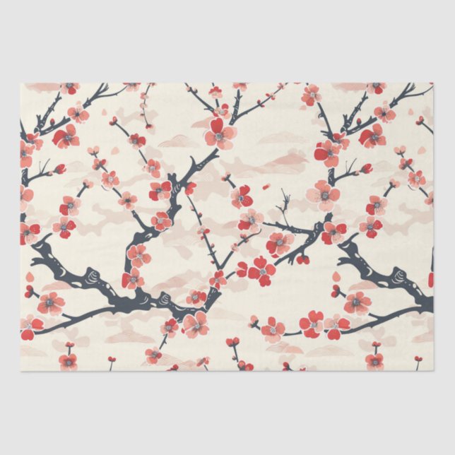 Elegant Cherry Blossom Seamless Pattern (5) Tissue Paper (Front)