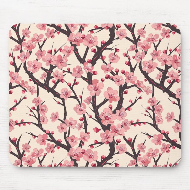 Elegant Cherry Blossom Seamless Pattern (6) Mouse Pad (Front)