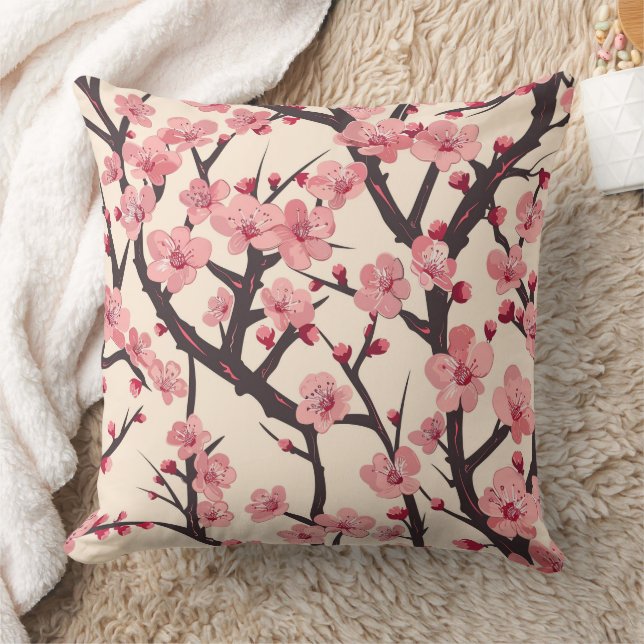 Elegant Cherry Blossom Seamless Pattern (6) Throw Pillow (Blanket)