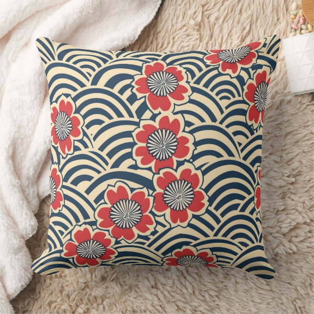 Elegant Cherry Blossom Seamless Pattern (8) Throw Pillow (Blanket)