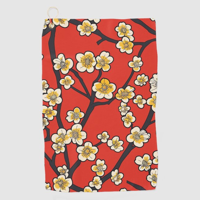 Elegant Cherry Blossom Seamless Pattern (9) Golf Towel (Front)