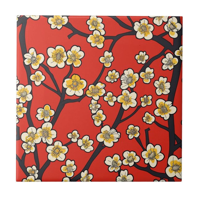 Elegant Cherry Blossom Seamless Pattern (9) Tile (Front)