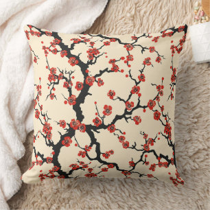 Elegant Cherry Blossom Seamless Pattern Throw Pillow