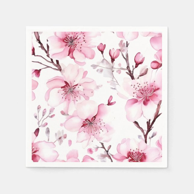 Elegant Cherry Blossom Watercolor Pattern Napkin (Front)