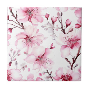 Elegant Cherry Blossom Watercolor Pattern Tile