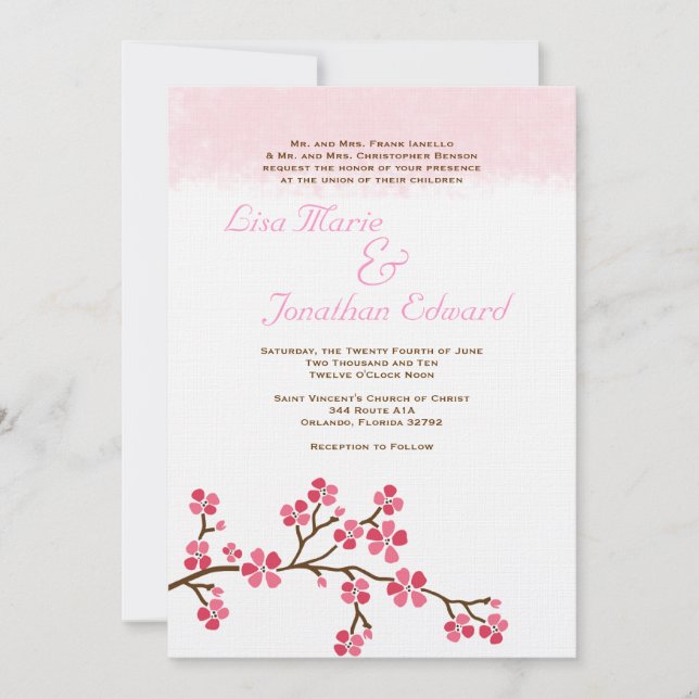 Elegant Cherry Blossom Wedding Invitation 5 x 7 (Front)