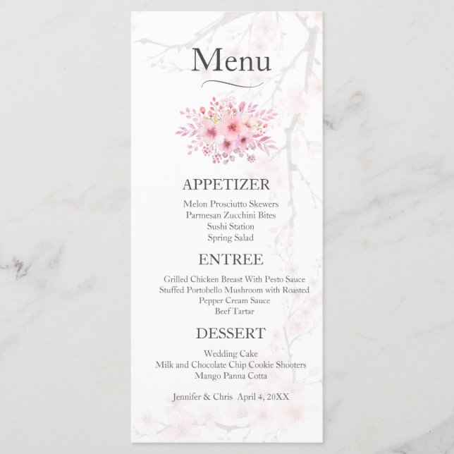 Elegant Cherry Blossom Wedding Menu (Front)