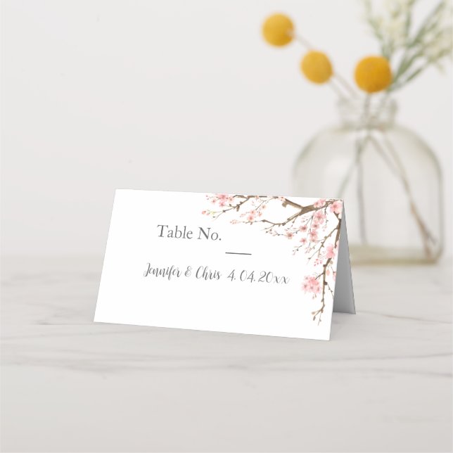 Elegant Cherry Blossom Wedding Place Card (Front)