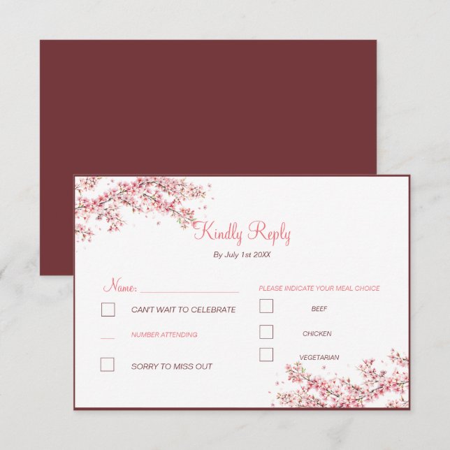 Elegant Cherry Blossom Wedding RSVP Card (Front/Back)