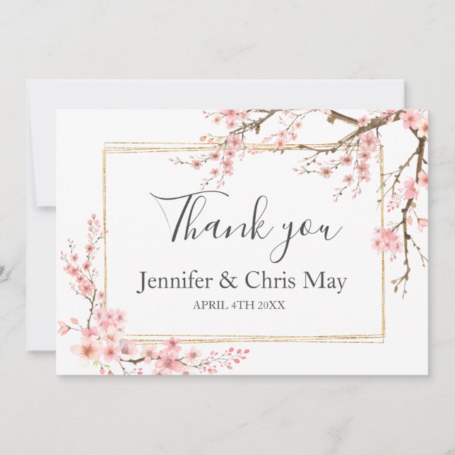 Elegant Cherry Blossom Wedding Thank You (Front)