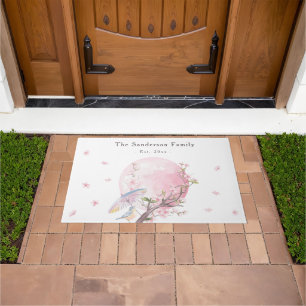 Elegant Cherry Blossom Wedding Welcome Doormat