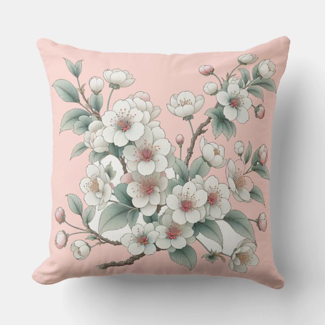 Elegant Cherry Blossoms in Bloom (pink) Throw Pillow (Front)
