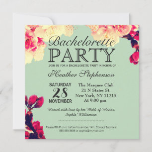 Elegant Cherry Blossoms on Rustic Teal Invitation