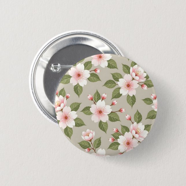 Elegant cherry blossoms seamless pattern 2 inch round button (Front & Back)