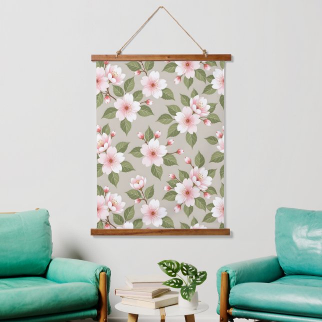 Elegant cherry blossoms seamless pattern hanging tapestry (Living Room)