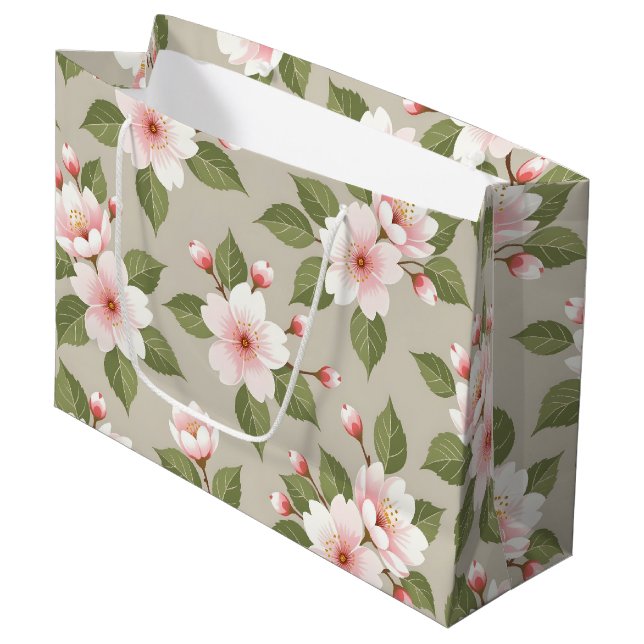 Elegant cherry blossoms seamless pattern large gift bag (Front Angled)