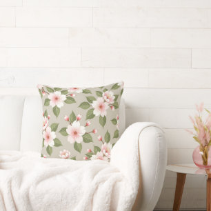 Elegant cherry blossoms seamless pattern throw pillow