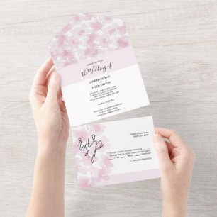 Elegant Cherry Blossoms Watercolor Hand-painted All In One Invitation