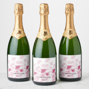 Elegant Cherry Blossoms Watercolor Hand-painted Sparkling Wine Label