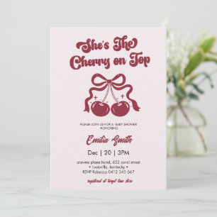 Elegant Cherry on Top hand drawn girl Baby Shower Invitation