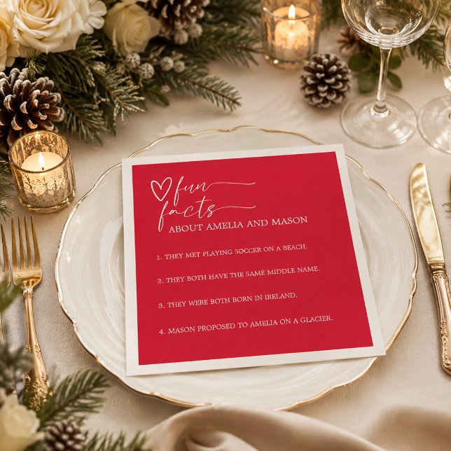 Elegant Cherry Red Fun Facts Wedding Napkin (Elegant Cherry Red Fun Facts Wedding Napkins)
