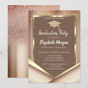 Elegant Chesnut Glitter  Diamonds Graduation Invitation