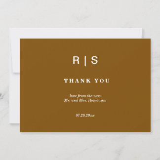 Elegant Chestnut Brown Monogram Wedding Thank You Card