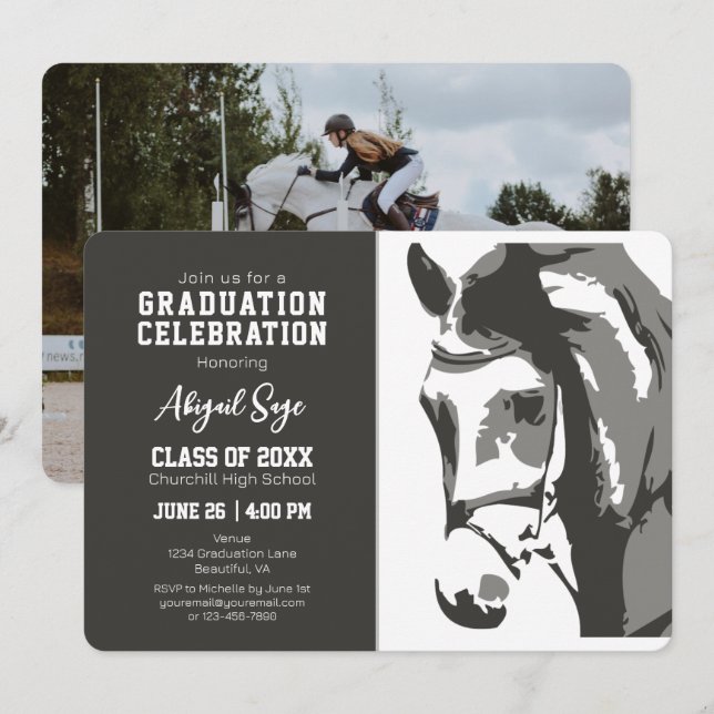 Élégant Cheval Equestre Graduation Invitation (Devant / Derrière)