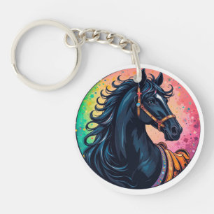 🐎Élégant Cheval Noir Accessoire de Clés à Couleur