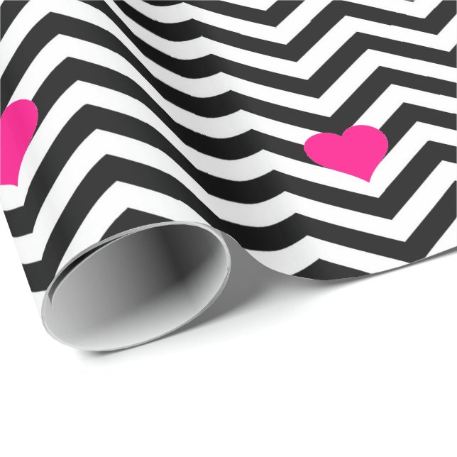 Elegant Chevron and Pink Hearts Wrapping Paper (Roll Corner)