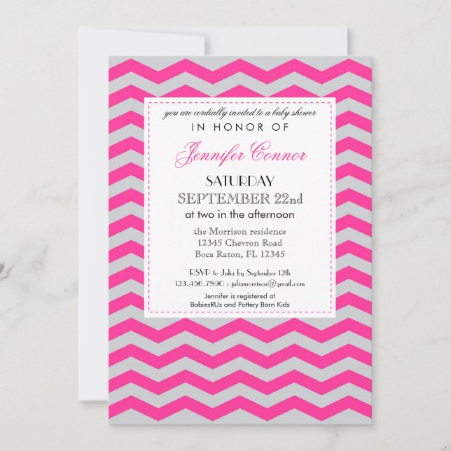 Elegant Chevron Baby Shower Pink Invitation (Front)