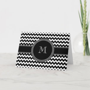 Elégant Chevron Chic noir et blanc Monogramme