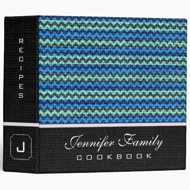 Elegant Chevron Family Recipes Burlap Look #5 Binder (Front/Spine)