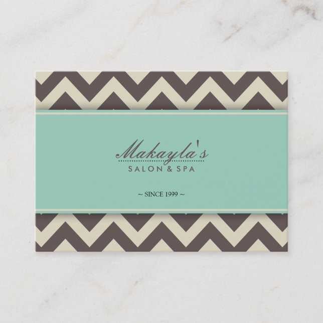 Elegant Chevron Modern Brown, Green and Beige Business Card (Front)