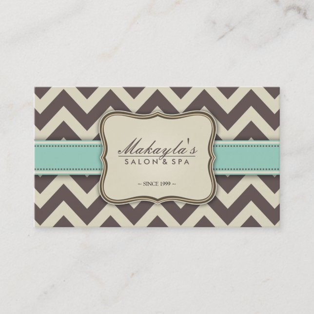 Elegant Chevron Modern Brown, Green and Beige Business Card (Front)