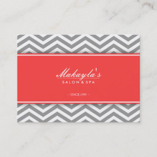 Elegant Chevron Modern Grey & White with Coral Business Card