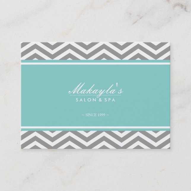 Elegant Chevron Modern Grey & White with tif blue Business Card (Front)