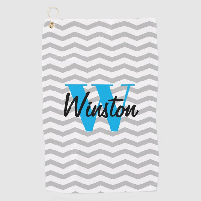 Elegant chevron pattern custom monogram golf towel (Front)