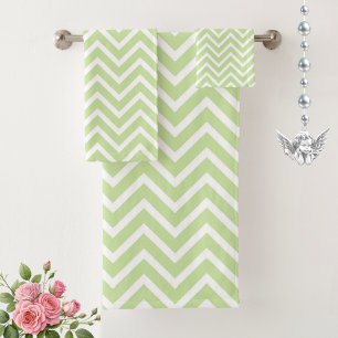 Elegant Chevron Pattern on Sage Green and White Bath Towel Set