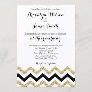 Elegant Chevron Wedding Invitations Gold