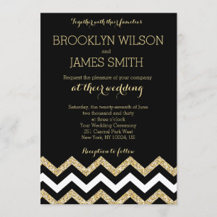 Elegant Chevron Wedding Invitations Gold And Black