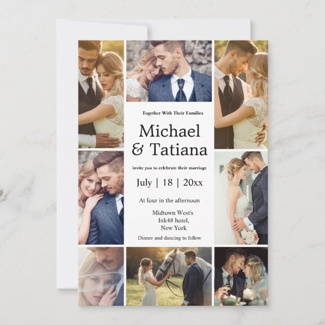 elegant chic 8 photo minimalist wedding   invitation (Front)