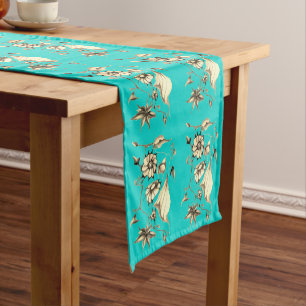 Elegant Chic Aqua Whimsical Exotic Sepia Short Table Runner