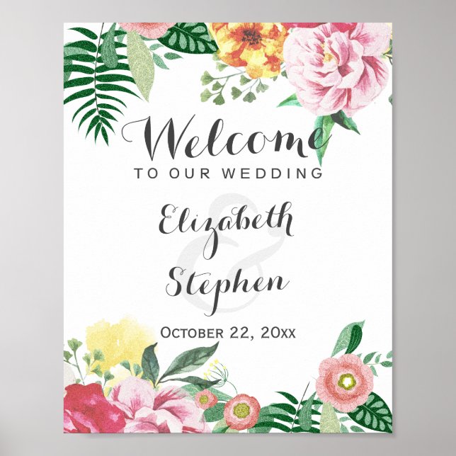 Élégant Chic Aquarelle Floral Mariage Poster (Devant)
