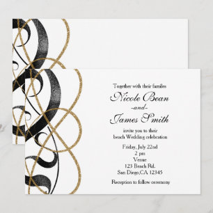 Elegant Chic Art Black & Gold Wedding Invitations