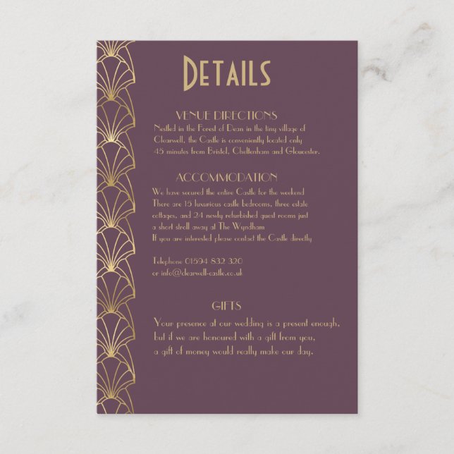 Elegant Chic Art Deco Great Gatsby Details Enclosu Enclosure Card (Front)