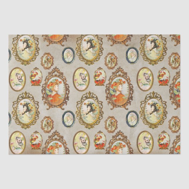 Elegant Chic Art Nouveau Girls Ornate Frames Kraft Tissue Paper (Front)