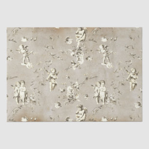 Elegant Chic Beige Cupid Angels Floral Toile Kraft Tissue Paper