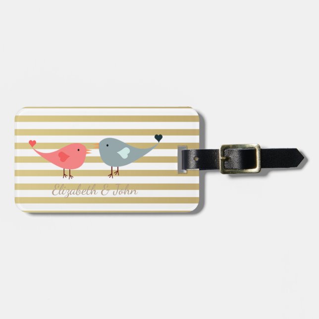 Elegant Chic  Birds  On Stripes Luggage Tag (Front Horizontal)
